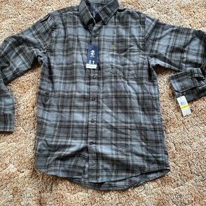 Izod medium men button front shirt grey plaid
